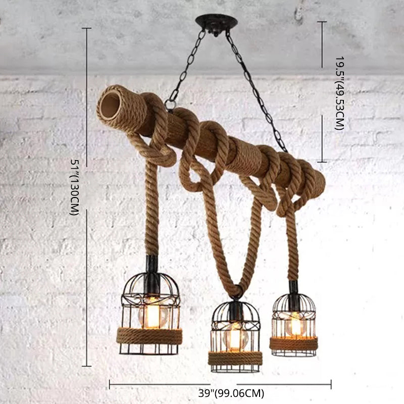 Hemp Rope Pendant Lamp Industrial Style Beige Linear Restaurant over Island Lighting Clearhalo 'Ceiling Lights' 'Island Lights' 'Lighting' 2612571