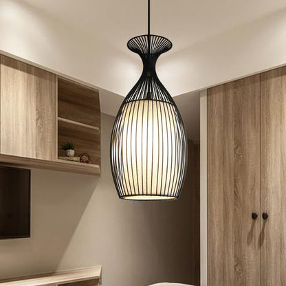 1 Light Round/Oval/Lantern Ceiling Suspension Lamp Classic Black Fabric Pendant Light Fixture for Dining Room Black Oval Clearhalo 'Ceiling Lights' 'Pendant Lights' 'Pendants' Lighting' 261273_83f1c5d6-0928-4268-80e0-3d5e982baa40