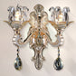 Clear Glass Floral Sconce Light Fixture Contemporary 1/2 Heads Wall Mounted Light with Crystal Drop 2.0 Clear Clearhalo 'Cast Iron' 'Glass' 'Industrial' 'Modern wall lights' 'Modern' 'Tiffany' 'Traditional wall lights' 'Wall Lamps & Sconces' 'Wall Lights' Lighting' 261293
