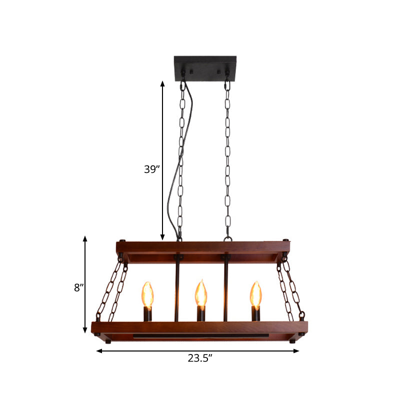 Trapezoid Wood Hanging Pendant Light Vintage 3/5 Lights Dining Room Island Lighting Fixture in Brown Clearhalo 'Ceiling Lights' 'Island Lights' Lighting' 261356