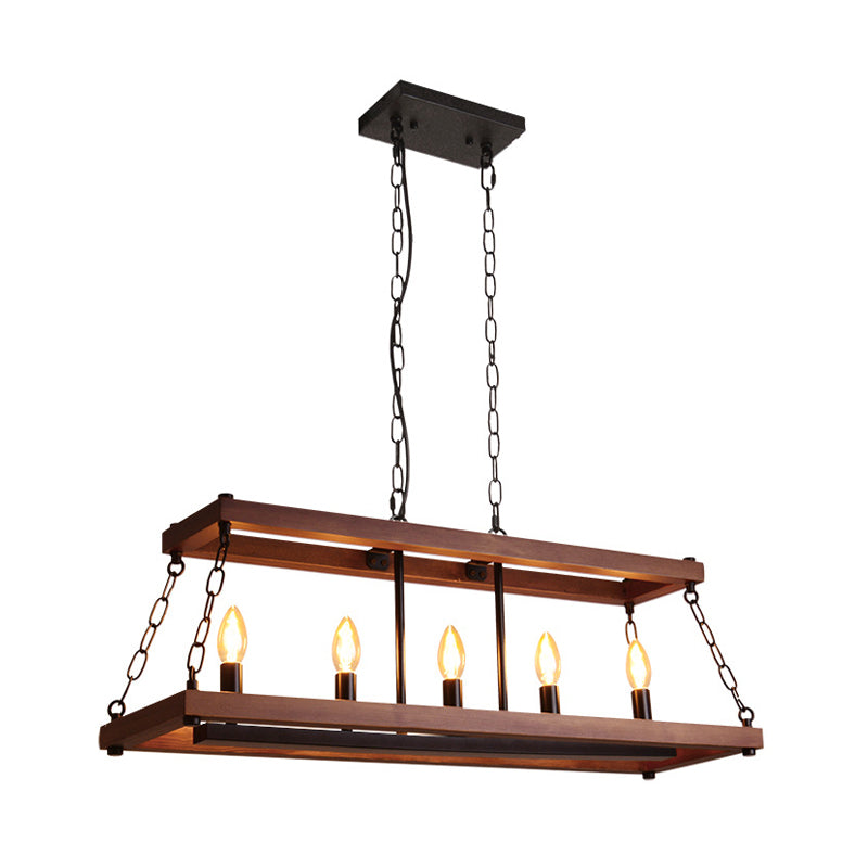 Trapezoid Wood Hanging Pendant Light Vintage 3/5 Lights Dining Room Island Lighting Fixture in Brown Clearhalo 'Ceiling Lights' 'Island Lights' Lighting' 261360
