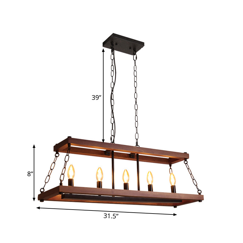 Trapezoid Wood Hanging Pendant Light Vintage 3/5 Lights Dining Room Island Lighting Fixture in Brown Clearhalo 'Ceiling Lights' 'Island Lights' Lighting' 261361