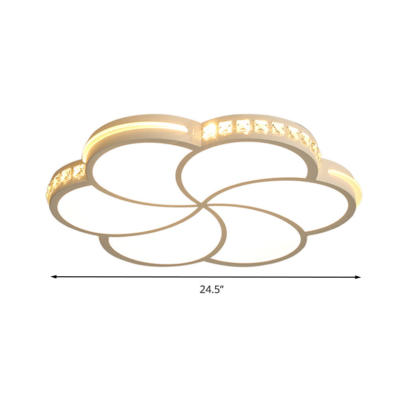 Flower Bedroom Flush Mount Lamp Simple Crystal 16.5"/20.5"/24.5" W LED White Flush Light Fixture in Warm/White/3 Color Light Clearhalo 'Ceiling Lights' 'Close To Ceiling Lights' 'Close to ceiling' 'Flush mount' Lighting' 261369