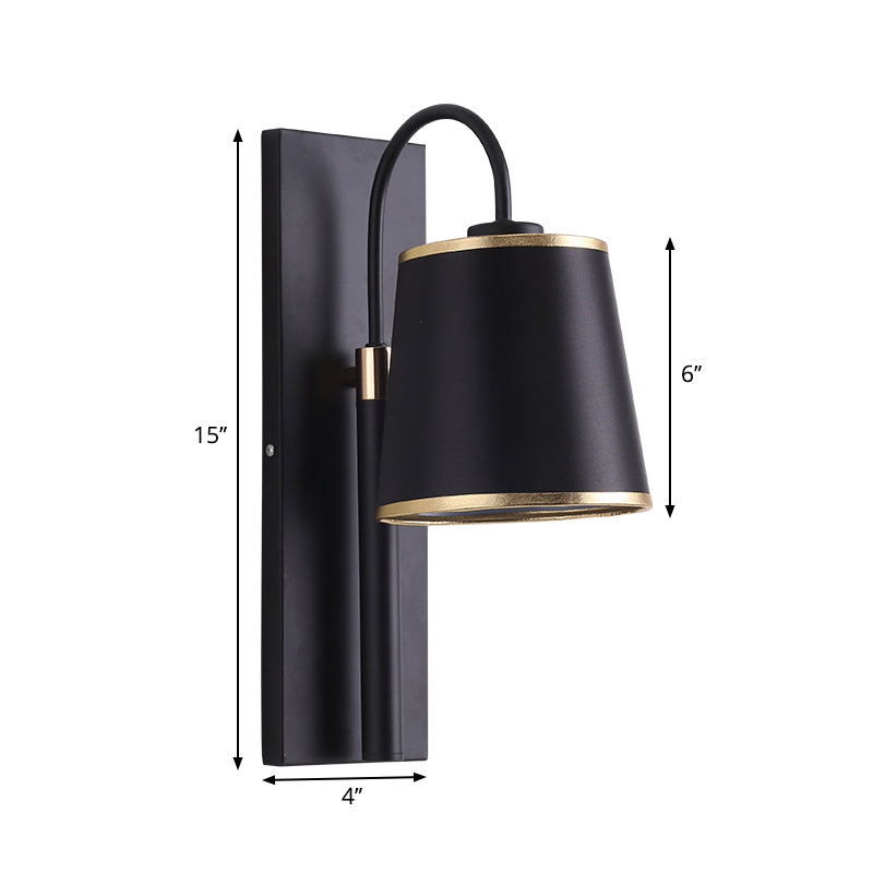 Tapered Bedroom Wall Sconce Black Fabric 1 Light Vintage Stylish Wall Mount Lighting with Gooseneck Arm Clearhalo 'Art deco wall lights' 'Cast Iron' 'Glass' 'Industrial wall lights' 'Industrial' 'Middle century wall lights' 'Modern' 'Rustic wall lights' 'Tiffany' 'Traditional wall lights' 'Wall Lamps & Sconces' 'Wall Lights' Lighting' 261420