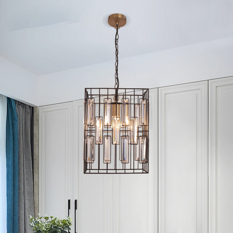 8"/10"/12.5" W Black Cuboid Pendant Lamp Traditional 1 Bulb Metallic Ceiling Pendant Light with Crystal Icicle Clearhalo 'Art Deco Pendants' 'Cast Iron' 'Ceiling Lights' 'Ceramic' 'Crystal' 'Industrial Pendants' 'Industrial' 'Metal' 'Middle Century Pendants' 'Pendant Lights' 'Pendants' 'Tiffany' Lighting' 261473