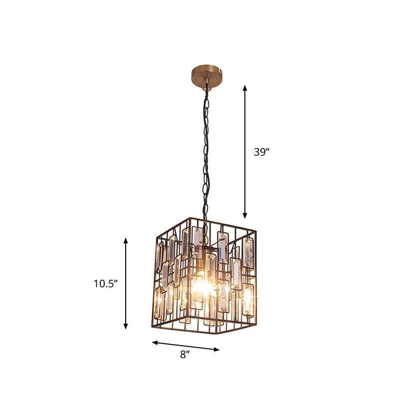8"/10"/12.5" W Black Cuboid Pendant Lamp Traditional 1 Bulb Metallic Ceiling Pendant Light with Crystal Icicle Clearhalo 'Art Deco Pendants' 'Cast Iron' 'Ceiling Lights' 'Ceramic' 'Crystal' 'Industrial Pendants' 'Industrial' 'Metal' 'Middle Century Pendants' 'Pendant Lights' 'Pendants' 'Tiffany' Lighting' 261476