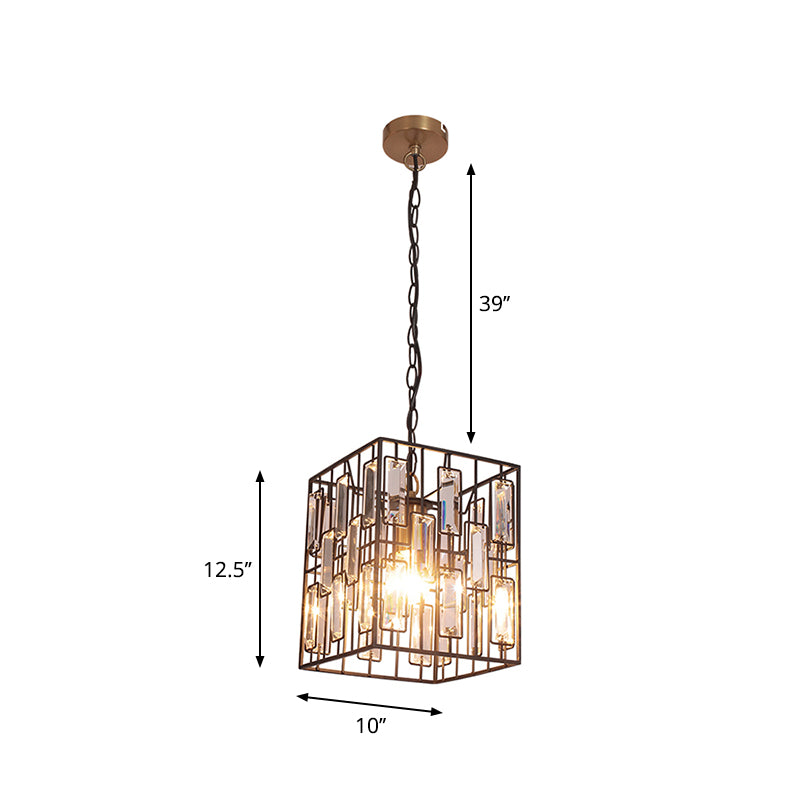8"/10"/12.5" W Black Cuboid Pendant Lamp Traditional 1 Bulb Metallic Ceiling Pendant Light with Crystal Icicle Clearhalo 'Art Deco Pendants' 'Cast Iron' 'Ceiling Lights' 'Ceramic' 'Crystal' 'Industrial Pendants' 'Industrial' 'Metal' 'Middle Century Pendants' 'Pendant Lights' 'Pendants' 'Tiffany' Lighting' 261477