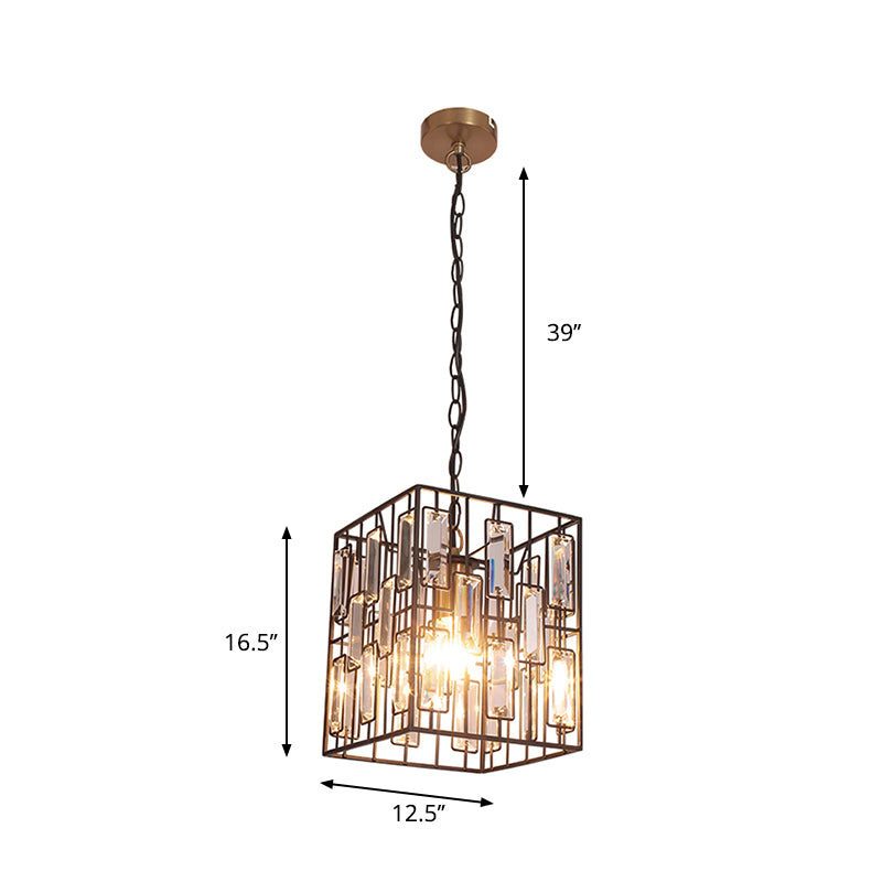 8"/10"/12.5" W Black Cuboid Pendant Lamp Traditional 1 Bulb Metallic Ceiling Pendant Light with Crystal Icicle Clearhalo 'Art Deco Pendants' 'Cast Iron' 'Ceiling Lights' 'Ceramic' 'Crystal' 'Industrial Pendants' 'Industrial' 'Metal' 'Middle Century Pendants' 'Pendant Lights' 'Pendants' 'Tiffany' Lighting' 261478