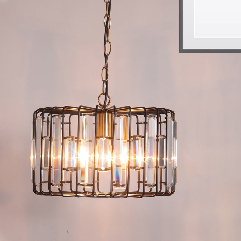 11"/13"/16" Dia Crystal Shaded Round Pendant Modern Single Living Room Hanging Ceiling Light in Black Black 13" Clearhalo 'Art Deco Pendants' 'Cast Iron' 'Ceiling Lights' 'Ceramic' 'Crystal' 'Industrial Pendants' 'Industrial' 'Metal' 'Middle Century Pendants' 'Pendant Lights' 'Pendants' 'Tiffany' Lighting' 261491