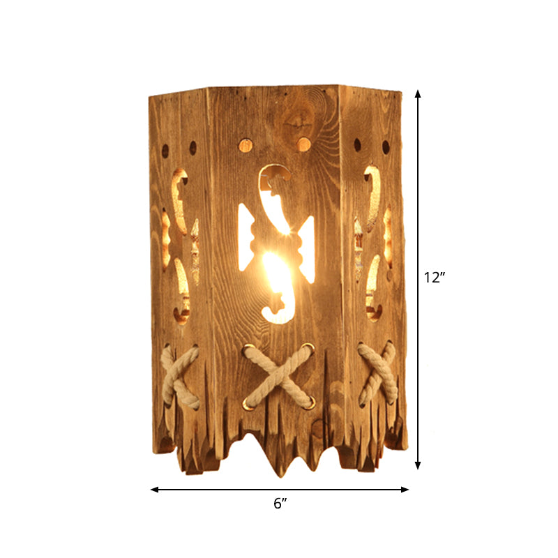 Wood Cylinder Shade Wall Lamp Country Stylish 1 Head Brown Wall Sconce Fixture for Restaurant Clearhalo 'Industrial wall lights' 'Industrial' 'Middle century wall lights' 'Rustic wall lights' 'Tiffany' 'Wall Lamps & Sconces' 'Wall Lights' Lighting' 261537