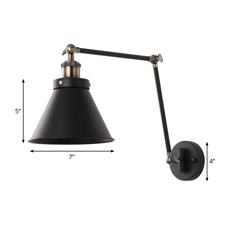 Cone Wall Lighting Fixture Industrial Style Metal 1 Bulb Black/White Wall Sconce Light with Swing Arm for Bedroom Clearhalo 'Art deco wall lights' 'Cast Iron' 'Glass' 'Industrial wall lights' 'Industrial' 'Middle century wall lights' 'Modern' 'Rustic wall lights' 'Tiffany' 'Traditional wall lights' 'Wall Lamps & Sconces' 'Wall Lights' Lighting' 261560