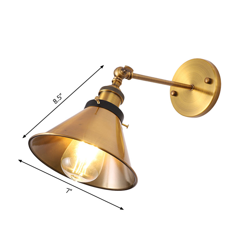 Rotatable Barn/Cone Shade Wall Lamp Industrial Style Metal 1 Head Wall Lighting Fixture in Brass for Kitchen Clearhalo 'Art deco wall lights' 'Cast Iron' 'Glass' 'Industrial wall lights' 'Industrial' 'Middle century wall lights' 'Modern' 'Rustic wall lights' 'Tiffany' 'Traditional wall lights' 'Wall Lamps & Sconces' 'Wall Lights' Lighting' 261564