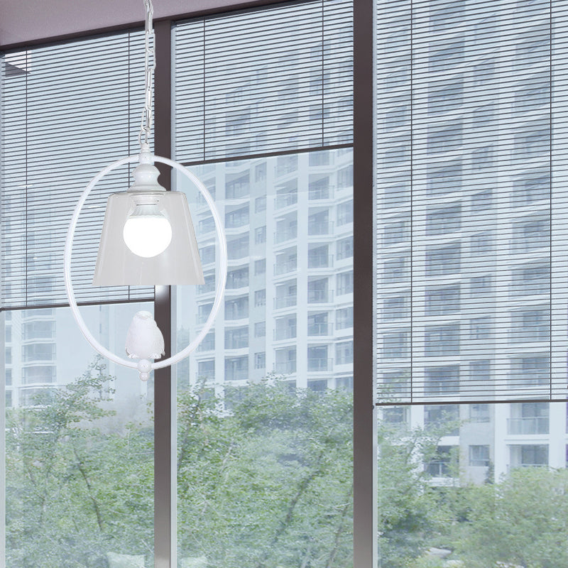 Oval Hanging Lamp Kit Nordic Metal 1 Head White/Black Pendant Ceiling Light with Barrel Clear Glass Shade Clearhalo 'Ceiling Lights' 'Chandeliers' 'Glass shade' 'Glass' 'Modern Pendants' 'Modern' 'Pendant Lights' 'Pendants' Lighting' 261644