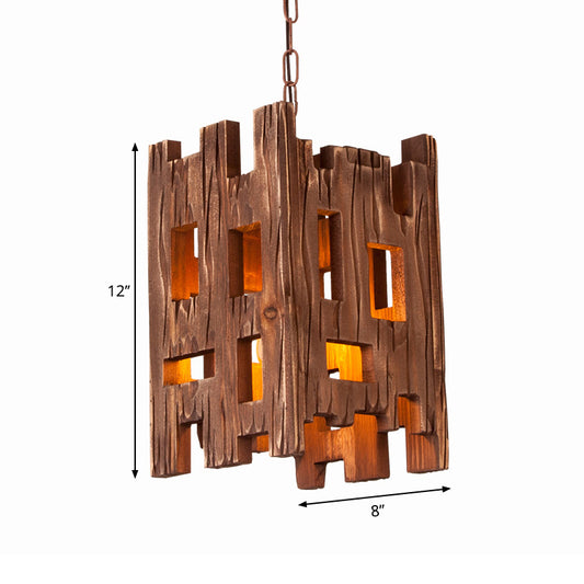 Wooden Rectangular Pendant Lamp Country Style 1 Bulb Brown Hanging Light Fixture with Adjustable Chain Clearhalo 'Ceiling Lights' 'Industrial Pendants' 'Industrial' 'Middle Century Pendants' 'Pendant Lights' 'Pendants' 'Tiffany' Lighting' 261666