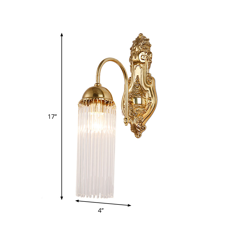 Tubular Corridor Wall Lighting Clear Crystal 1/2-Bulb Modern Style Sconce Lamp with Metal Gooseneck Arm in Gold Clearhalo 'Modern wall lights' 'Modern' 'Wall Lamps & Sconces' 'Wall Lights' Lighting' 261672