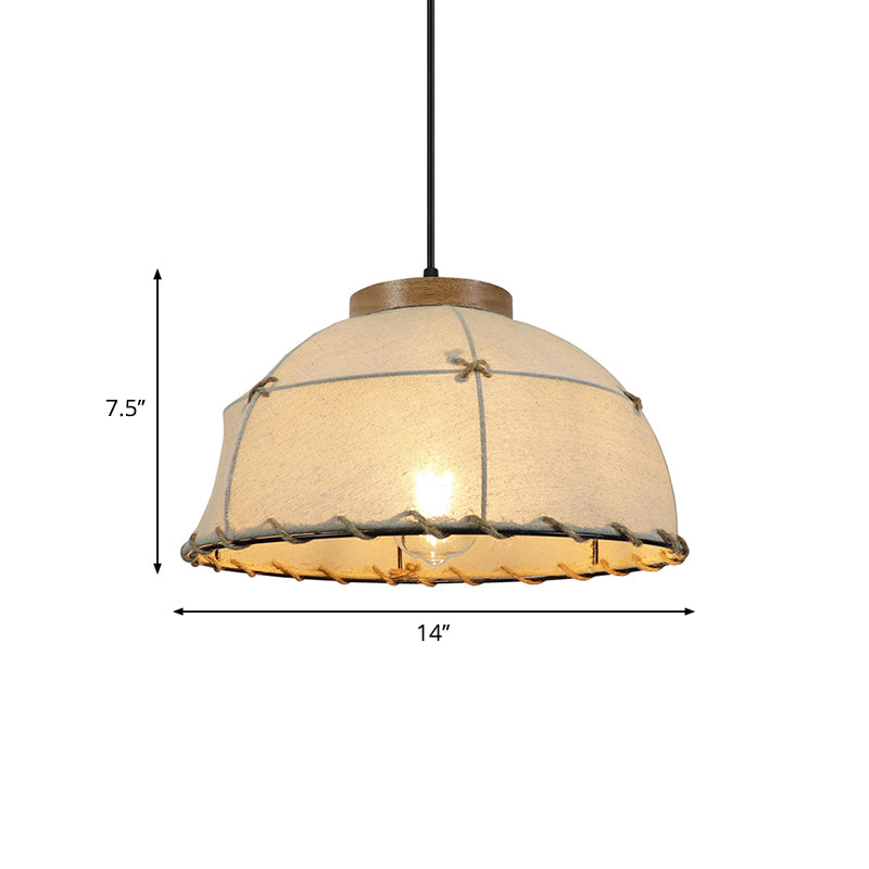 Dome Shade Ceiling Lamp Retro Stylish Fabric 1 Bulb Flaxen Hanging Pendant Light with Adjustable Cord, 14"/16" Dia Clearhalo 'Ceiling Lights' 'Industrial Pendants' 'Industrial' 'Middle Century Pendants' 'Pendant Lights' 'Pendants' 'Tiffany' Lighting' 261681