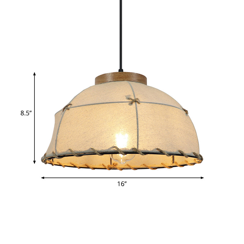 Dome Shade Ceiling Lamp Retro Stylish Fabric 1 Bulb Flaxen Hanging Pendant Light with Adjustable Cord, 14"/16" Dia Clearhalo 'Ceiling Lights' 'Industrial Pendants' 'Industrial' 'Middle Century Pendants' 'Pendant Lights' 'Pendants' 'Tiffany' Lighting' 261682