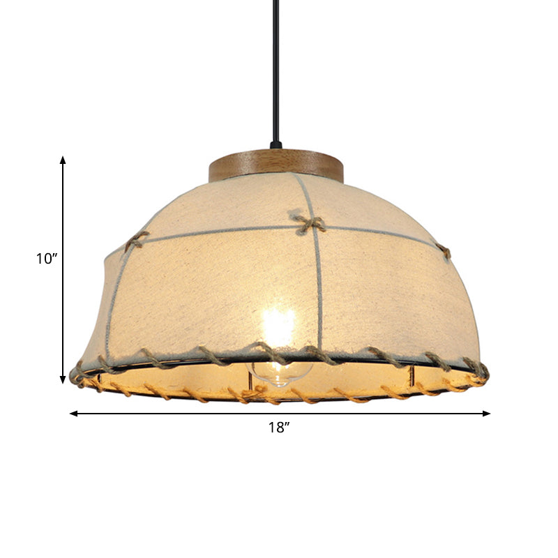Dome Shade Ceiling Lamp Retro Stylish Fabric 1 Bulb Flaxen Hanging Pendant Light with Adjustable Cord, 14"/16" Dia Clearhalo 'Ceiling Lights' 'Industrial Pendants' 'Industrial' 'Middle Century Pendants' 'Pendant Lights' 'Pendants' 'Tiffany' Lighting' 261683