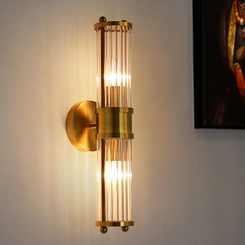 Indoor Lighting Wall Mount Lamp 2 Heads Crystal LED Bathroom Vanity Lights in Gold Finish Brass Clearhalo 'Vanity Lights' 'Wall Lights' Lighting' 2617095