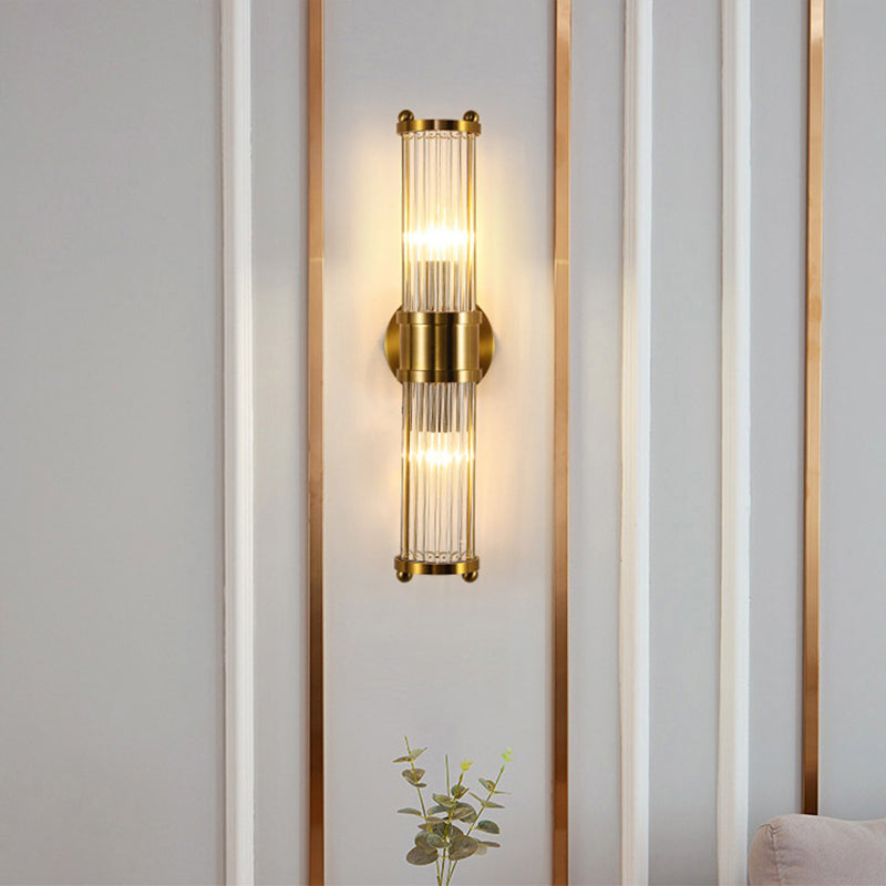 Indoor Lighting Wall Mount Lamp 2 Heads Crystal LED Bathroom Vanity Lights in Gold Finish Clearhalo 'Vanity Lights' 'Wall Lights' Lighting' 2617098