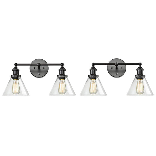 Conical Shade Industrial Wall Mounted Lamp 2 Lights Vanity Sconce in Clear Glass Cage Clearhalo 'Vanity Lights' 'Wall Lights' Lighting' 2617130