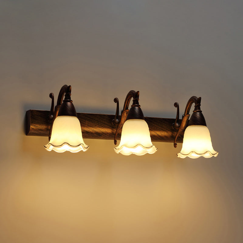 2 Lights Bathroom Light Fixture American Waterproof Light above Mirror in White Glass Shade 3.0 Weathered Copper Clearhalo 'Vanity Lights' 'Wall Lights' Lighting' 2617250