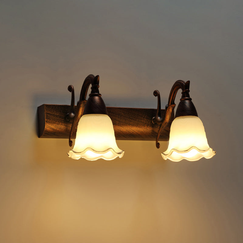 2 Lights Bathroom Light Fixture American Waterproof Light above Mirror in White Glass Shade 2.0 Weathered Copper Clearhalo 'Vanity Lights' 'Wall Lights' Lighting' 2617252
