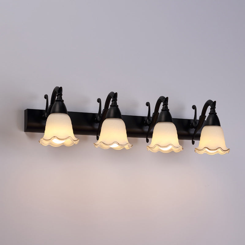 2 Lights Bathroom Light Fixture American Waterproof Light above Mirror in White Glass Shade 4.0 Matte Black Clearhalo 'Vanity Lights' 'Wall Lights' Lighting' 2617254