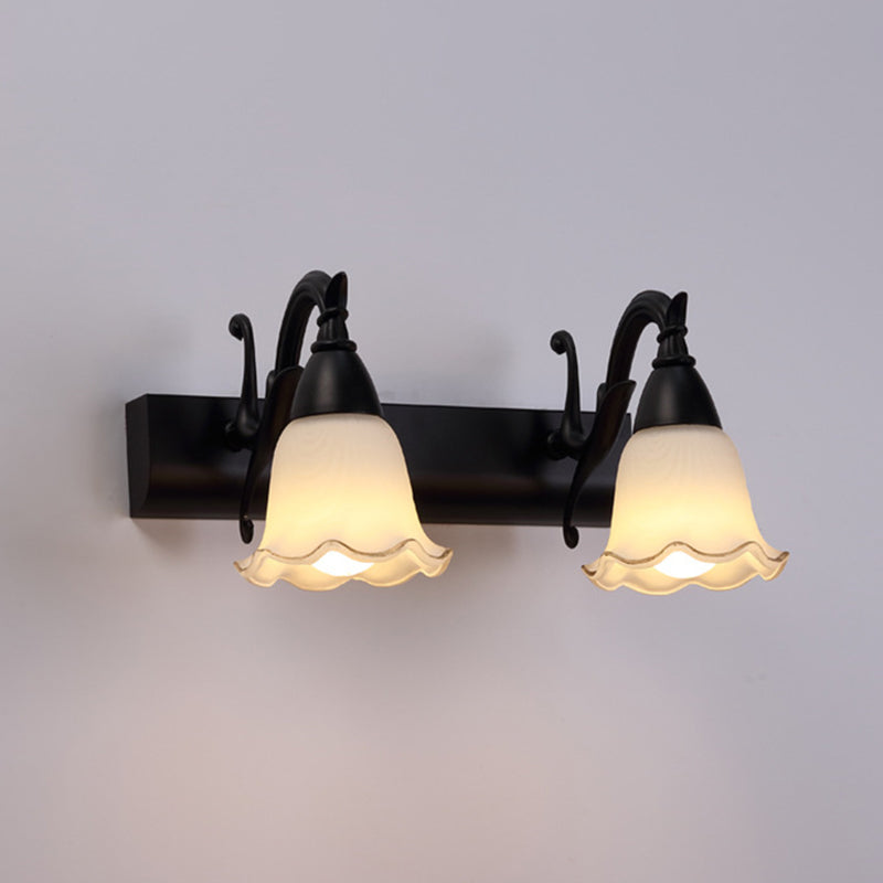 2 Lights Bathroom Light Fixture American Waterproof Light above Mirror in White Glass Shade 2.0 Matte Black Clearhalo 'Vanity Lights' 'Wall Lights' Lighting' 2617258