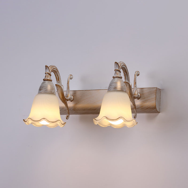 2 Lights Bathroom Light Fixture American Waterproof Light above Mirror in White Glass Shade 2.0 White-Gold Clearhalo 'Vanity Lights' 'Wall Lights' Lighting' 2617262