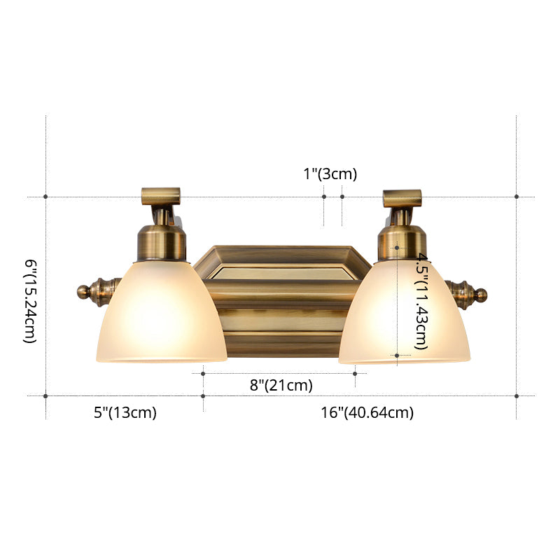 American LED Bath Vanity Lighting Brass Bathroom Lighting for Makeup in Frosted Glass Shade Clearhalo 'Vanity Lights' 'Wall Lights' Lighting' 2617271