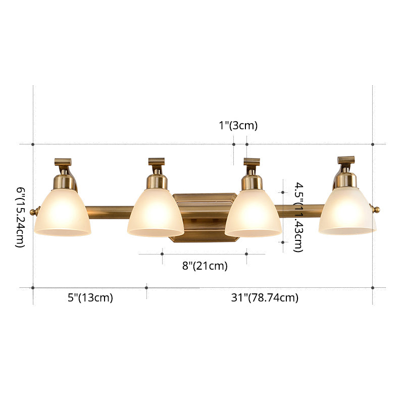 American LED Bath Vanity Lighting Brass Bathroom Lighting for Makeup in Frosted Glass Shade Clearhalo 'Vanity Lights' 'Wall Lights' Lighting' 2617273