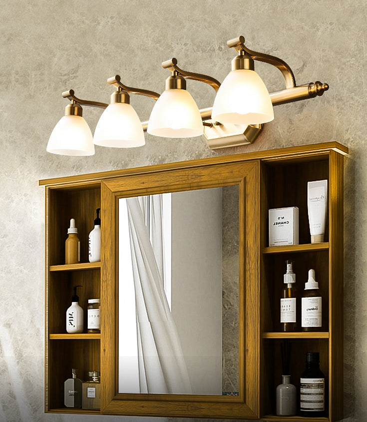 American LED Bath Vanity Lighting Brass Bathroom Lighting for Makeup in Frosted Glass Shade Clearhalo 'Vanity Lights' 'Wall Lights' Lighting' 2617276