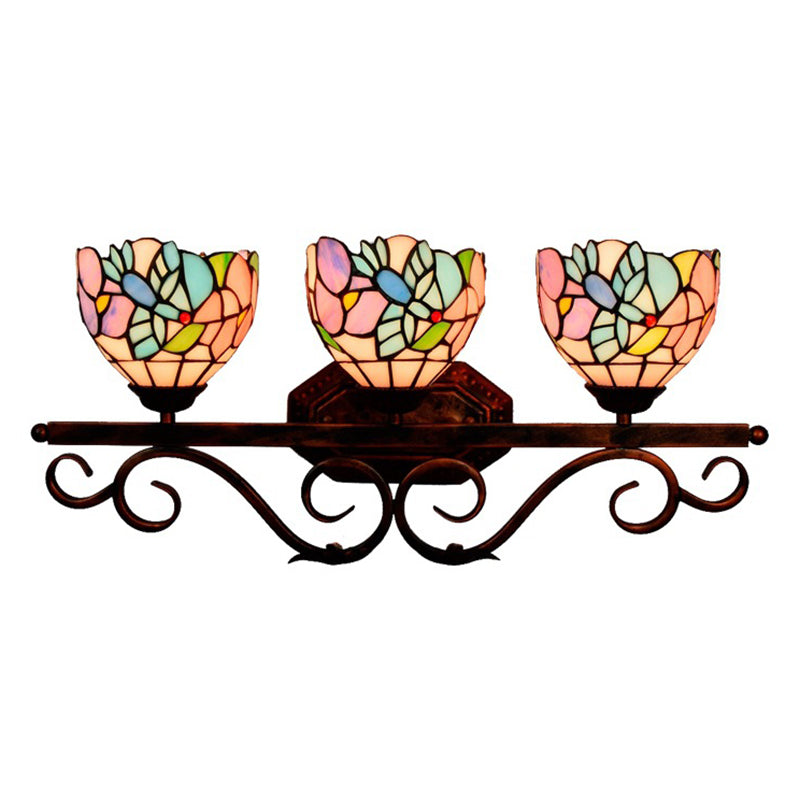 Vintage 3 Lights Vanity Wall Sconce Tiffany Vanity Lamps Bathroom in Multi-Color Glass Shade Clearhalo 'Vanity Lights' 'Wall Lights' Lighting' 2617313