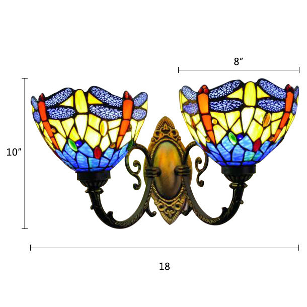 Tiffany Vanity Lamp 2 Lights Dragonfly Vanity Wall Sconce with Multi-Color for Mirror Cabinet Clearhalo 'Vanity Lights' 'Wall Lights' Lighting' 2617338