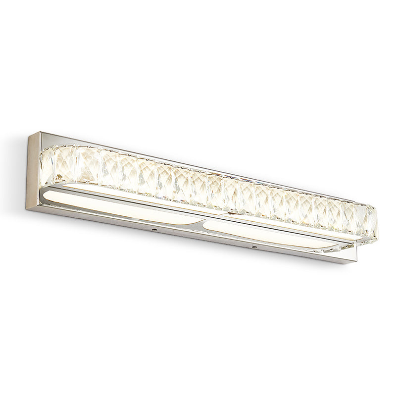 Stainless Steel Base Bathroom Vanity Sconces Crystal Embedded over Mirror Vanity Lights Silver Clearhalo 'Vanity Lights' 'Wall Lights' Lighting' 2617354