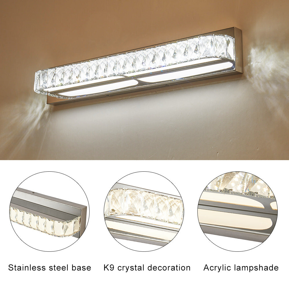 Stainless Steel Base Bathroom Vanity Sconces Crystal Embedded over Mirror Vanity Lights Clearhalo 'Vanity Lights' 'Wall Lights' Lighting' 2617357