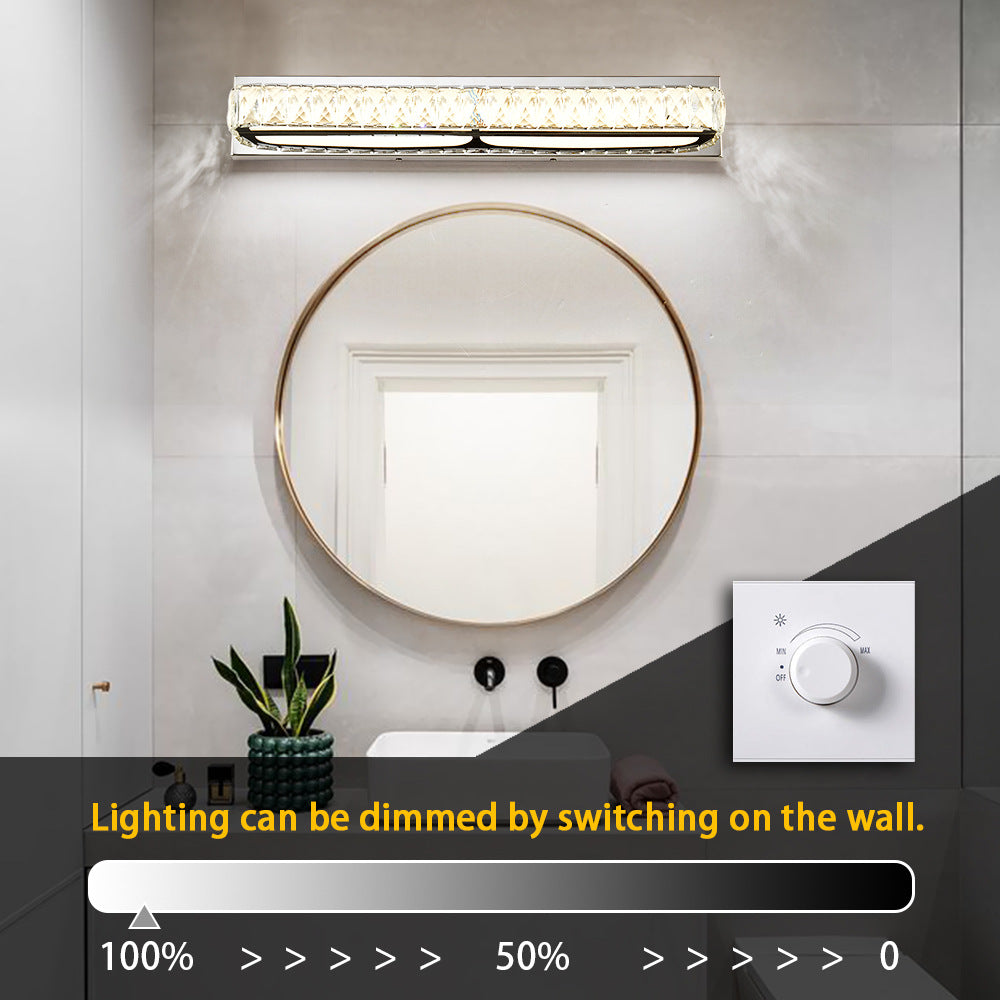 Stainless Steel Base Bathroom Vanity Sconces Crystal Embedded over Mirror Vanity Lights Clearhalo 'Vanity Lights' 'Wall Lights' Lighting' 2617361