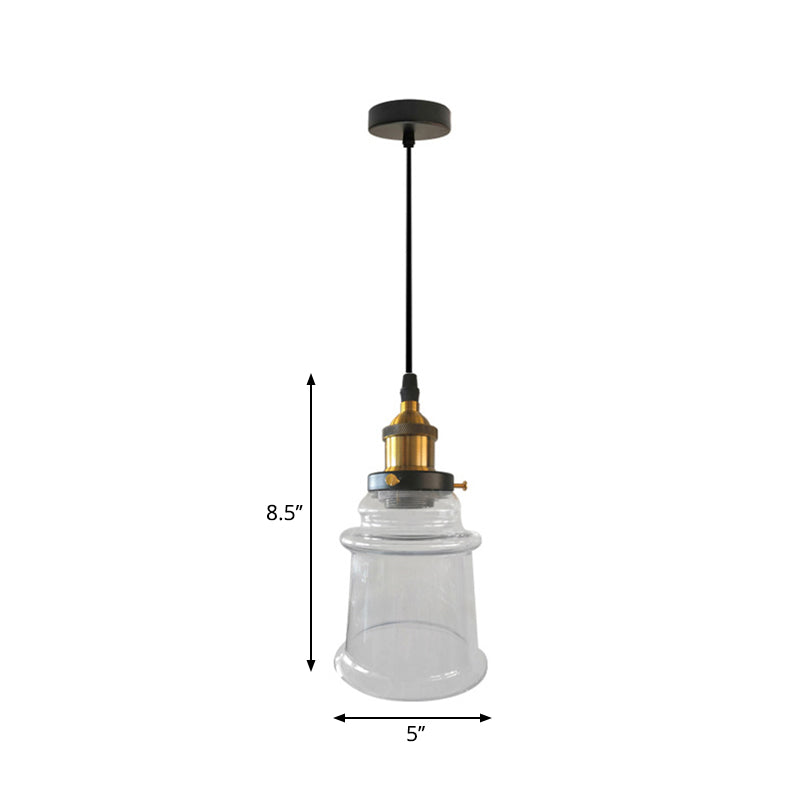 Tapered Shade Foyer Suspension Lamp Clear Glass 1 Bulb Vintage Style Height Adjustable Pendant Lighting in Brass Finish Clearhalo 'Ceiling Lights' 'Glass shade' 'Glass' 'Industrial Pendants' 'Industrial' 'Middle Century Pendants' 'Pendant Lights' 'Pendants' 'Tiffany' Lighting' 261737