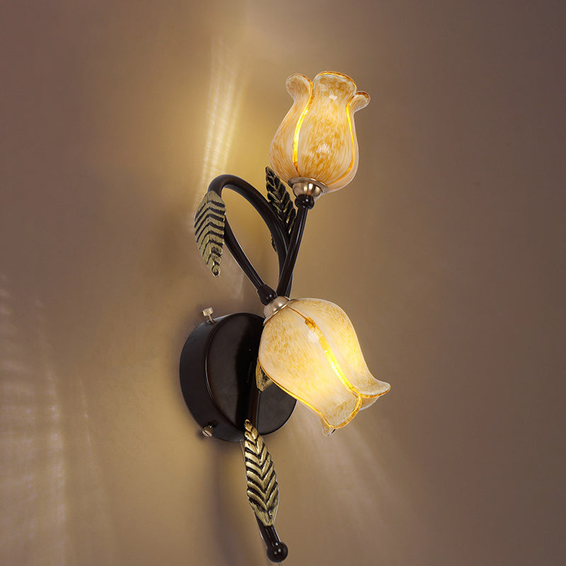 Flower Shape Wall Mounted Lamp 2 Lights Idyllic Style Bathroom Vanity Sconce Lights Yellow Clearhalo 'Vanity Lights' 'Wall Lights' Lighting' 2617372