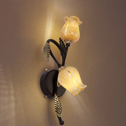 Flower Shape Wall Mounted Lamp 2 Lights Idyllic Style Bathroom Vanity Sconce Lights Yellow Clearhalo 'Vanity Lights' 'Wall Lights' Lighting' 2617372