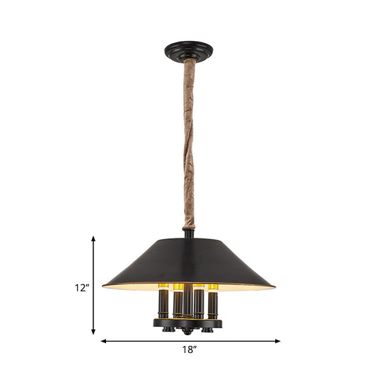 Black Cone Shade Hanging Chandelier Lamp Vintage 4 Lights Metal Pendant Lamp for Dining Room Clearhalo 'Cast Iron' 'Ceiling Lights' 'Chandeliers' 'Industrial Chandeliers' 'Industrial' 'Metal' 'Middle Century Chandeliers' 'Rustic Chandeliers' 'Tiffany' Lighting' 261738