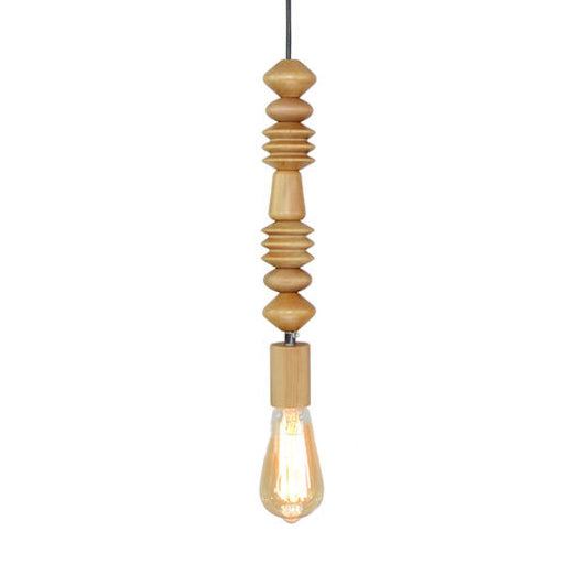 Spherical Bead Wood Hanging Lamp Lodge Style 1 Light Bedside Pendant Lighting with Bare Bulb, 12.5"/14" Height Wood 14" Clearhalo 'Ceiling Lights' 'Industrial Pendants' 'Industrial' 'Middle Century Pendants' 'Pendant Lights' 'Pendants' 'Tiffany' Lighting' 26175