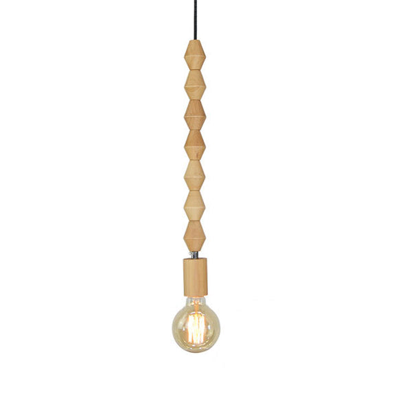 Spherical Bead Wood Hanging Lamp Lodge Style 1 Light Bedside Pendant Lighting with Bare Bulb, 12.5"/14" Height Wood 17" Clearhalo 'Ceiling Lights' 'Industrial Pendants' 'Industrial' 'Middle Century Pendants' 'Pendant Lights' 'Pendants' 'Tiffany' Lighting' 26176