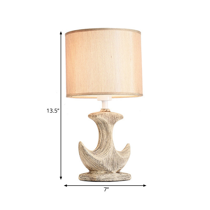 1 Bulb Cylinder Fabric Desk Lamp Classic White/Tan Plug-in Ceramic Sailboat Based Table Light Clearhalo 'Lamps' 'Table Lamps' Lighting' 261807