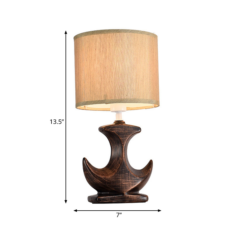1 Bulb Cylinder Fabric Desk Lamp Classic White/Tan Plug-in Ceramic Sailboat Based Table Light Clearhalo 'Lamps' 'Table Lamps' Lighting' 261808