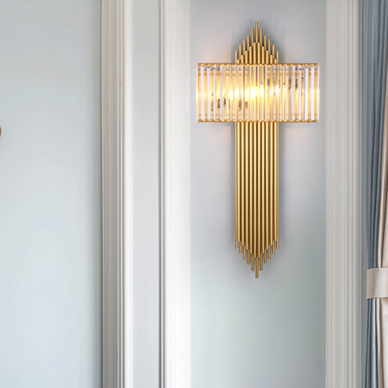 14.5"/16.5" W Rectangular Wall Lighting Fixture Modern Style Clear Crystal 2 Lights Golden Wall Sconce for Bedside Clearhalo 'Modern wall lights' 'Modern' 'Wall Lamps & Sconces' 'Wall Lights' Lighting' 261816