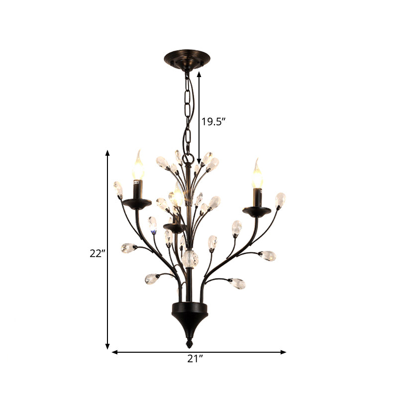 Exposed Bulb Metal Ceiling Chandelier Vintage 3/6/9 Lights Living Room Suspension Lighting in Black with Crystal Draping Clearhalo 'Ceiling Lights' 'Chandeliers' Lighting' options 261826