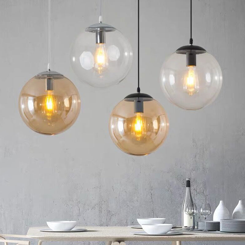 1 Light Round Hanging Ceiling Lights Industrial Style Glass Hanging Light Fixtures for Restaurant Clearhalo 'Ceiling Lights' 'Pendant Lights' 'Pendants' Lighting' 2618374