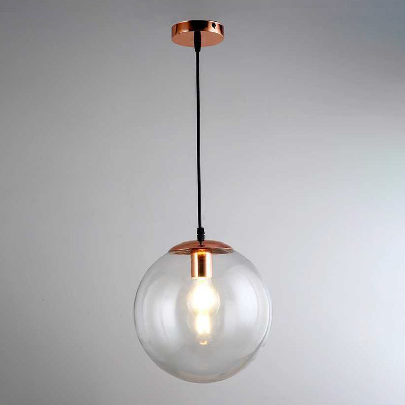 1 Light Round Hanging Ceiling Lights Industrial Style Glass Hanging Light Fixtures for Restaurant Rose Gold Clearhalo 'Ceiling Lights' 'Pendant Lights' 'Pendants' Lighting' 2618375